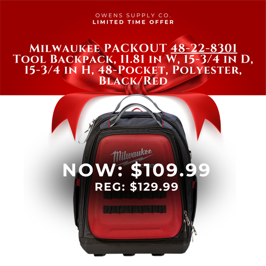 Milwaukee PACKOUT 48-22-8301 Tool Backpack, 11.81 in W, 15-3/4 in D, 15-3/4 in H, 48-Pocket, Polyester, Black/Red