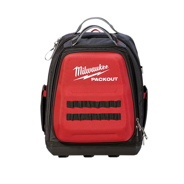 Milwaukee PACKOUT 48-22-8301 Tool Backpack, 11.81 in W, 15-3/4 in D, 15-3/4 in H, 48-Pocket, Polyester, Black/Red