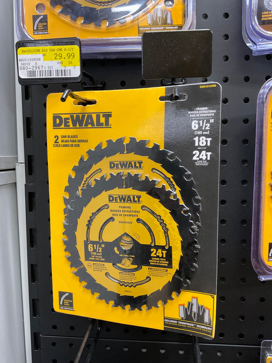 DEWALT DWA1612CMB Circular Saw Blade, 6-1/2 in Dia, 5/8 in Arbor, 24-Teeth, Tungsten Carbide Cutting Edge