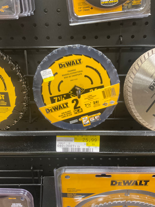 DEWALT Circular Saw Blade, 7-1/4 in Dia, 5/8 in Arbor, 24-Teeth, Applicable Materials: Wood