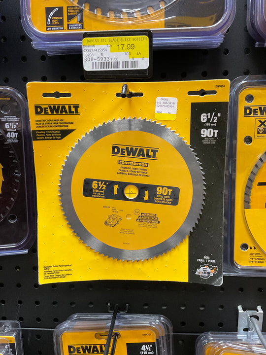 DEWALT DW9153 Circular Saw Blade, 6-1/2 in Dia, 5/8 in Arbor, 90-Teeth, Steel Cutting Edge