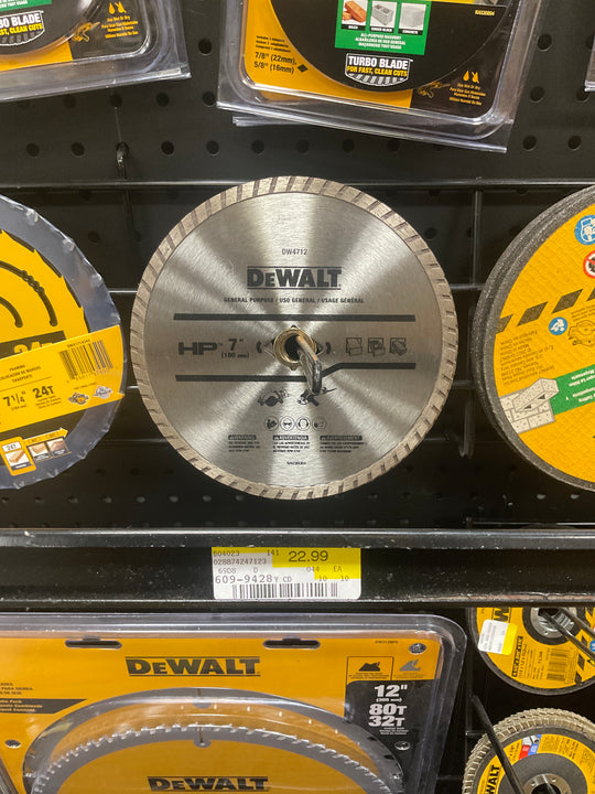 DEWALT Circular Blade, 7 in Dia, 5/8 in Arbor, Diamond Cutting Edge, Segmented Rim