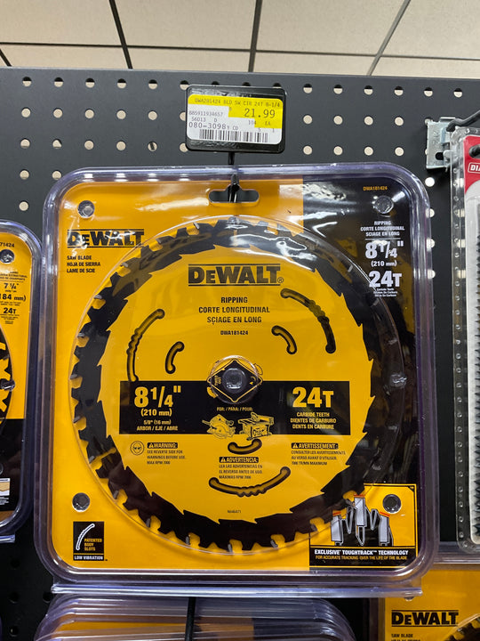 DEWALT DWA181424 Circular Saw Blade, 8-1/4 in Dia, 5/8 in Arbor, 24-Teeth, Tungsten Carbide Cutting Edge