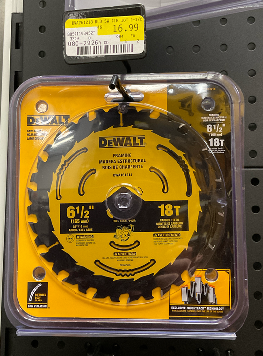 DEWALT Circular Saw Blade, 6-1/2 in Dia, 5/8 in Arbor, 18-Teeth