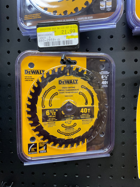 DEWALT DWA161240 Circular Saw Blade, 6-1/2 in Dia, 5/8 in Arbor, 40-Teeth