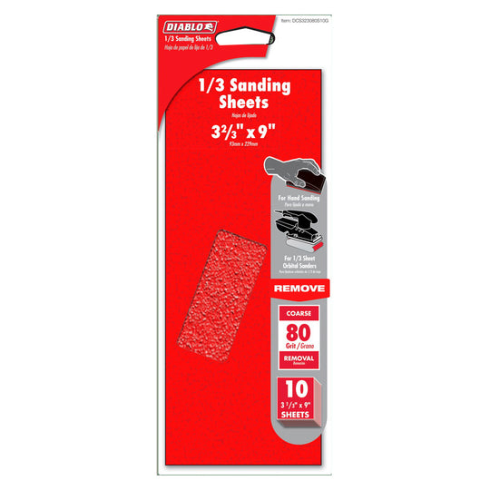 Diablo Sanding Sheet, 3-2/3 in W, 9 in L, 80 Grit, Coarse, Aluminum Oxide Abrasive