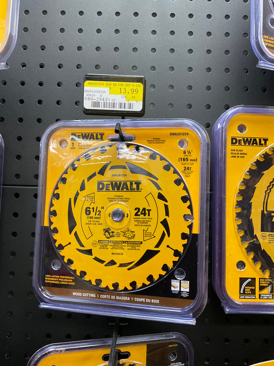 DEWALT Circular Saw Blade, 6-1/2 in Dia, 5/8 in Arbor, 24-Teeth, Tungsten Carbide Cutting Edge