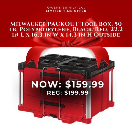 Milwaukee PACKOUT Tool Box, 50 lb, Polypropylene, Black/Red, 22.2 in L x 16.3 in W x 14.3 in H Outside