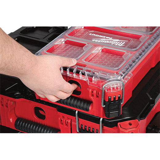 Milwaukee Organizer, 75 lb Capacity, 9.72 in L, 15.24 in W, 4.61 in H, 5-Compartment, Plastic, Red