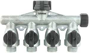 Gilmour Shut-Off Valve, 4 -Port/Way, Aluminum Body