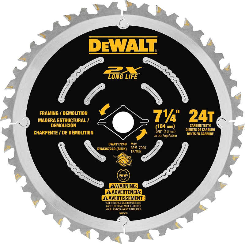 DEWALT Saw Blade, 7-1/4 in Dia, 5/8 in Arbor, 40-Teeth, Carbide Cutting Edge, Applicable Materials: Wood