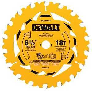 DEWALT Circular Saw Blade, 6-1/2 in Dia, 5/8 in Arbor, 18-Teeth