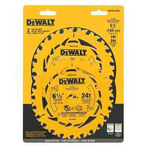 DEWALT DWA1612CMB Circular Saw Blade, 6-1/2 in Dia, 5/8 in Arbor, 24-Teeth, Tungsten Carbide Cutting Edge