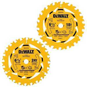 DEWALT DWA1612CMB Circular Saw Blade, 6-1/2 in Dia, 5/8 in Arbor, 24-Teeth, Tungsten Carbide Cutting Edge