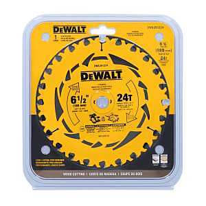 DEWALT Circular Saw Blade, 6-1/2 in Dia, 5/8 in Arbor, 24-Teeth, Tungsten Carbide Cutting Edge