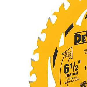 DEWALT Circular Saw Blade, 6-1/2 in Dia, 5/8 in Arbor, 24-Teeth, Tungsten Carbide Cutting Edge