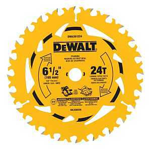 DEWALT Circular Saw Blade, 6-1/2 in Dia, 5/8 in Arbor, 24-Teeth, Tungsten Carbide Cutting Edge