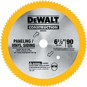 DEWALT DW9153 Circular Saw Blade, 6-1/2 in Dia, 5/8 in Arbor, 90-Teeth, Steel Cutting Edge