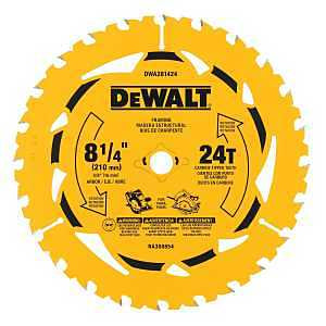 DEWALT DWA181424 Circular Saw Blade, 8-1/4 in Dia, 5/8 in Arbor, 24-Teeth, Tungsten Carbide Cutting Edge