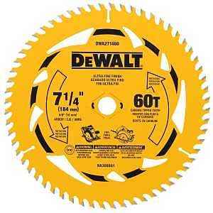 DEWALT DWA171460 Circular Saw Blade, 7-1/4 in Dia, 5/8 in Arbor, 60-Teeth, Tungsten Carbide Cutting Edge