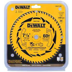 DEWALT DWA171460 Circular Saw Blade, 7-1/4 in Dia, 5/8 in Arbor, 60-Teeth, Tungsten Carbide Cutting Edge