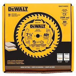 DEWALT DWA171440B10 Circular Saw Blade, 7-1/4 in Dia, 5/8 in Arbor, 40-Teeth, Tungsten Carbide Cutting Edge