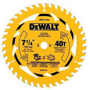 DEWALT DWA171440B10 Circular Saw Blade, 7-1/4 in Dia, 5/8 in Arbor, 40-Teeth, Tungsten Carbide Cutting Edge