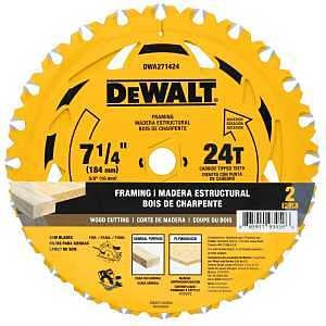 DEWALT Circular Saw Blade, 7-1/4 in Dia, 5/8 in Arbor, 24-Teeth, Applicable Materials: Wood