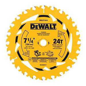 DEWALT Circular Saw Blade, 7-1/4 in Dia, 5/8 in Arbor, 24-Teeth, Applicable Materials: Wood