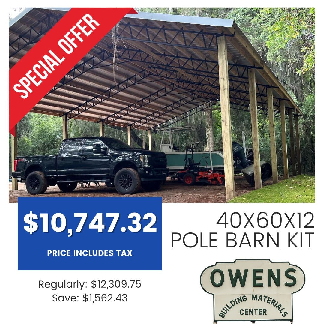 40x60x12 Pole Barn Kit (Overstock Sale)